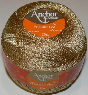 anchor artiste metallic fine crochet thread gold   p