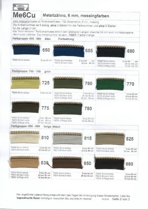 Metallzipp messingfarbe einfach teilbar 6 mm - Länge 85 cm – Bild 3