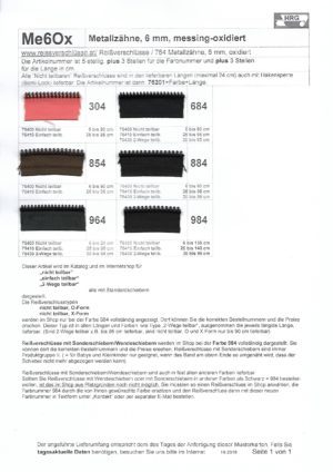 Metallzipp brüniert fix (nicht teilbar) 6 mm - Länge 14 cm – Bild 2