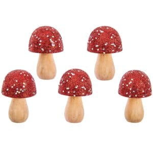 Kleine Holz Pilze Glitter Rot