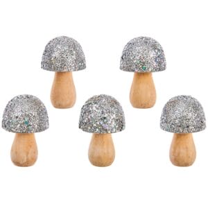 Kleine Holz Pilze Glitter Silber