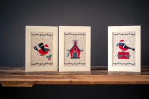 Grußkarten-3erSet Weihnachtsvogerl u.Haus