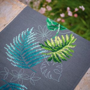 Set – Tischband bedruckt “botanische Blätter ” 38 x 138 cm