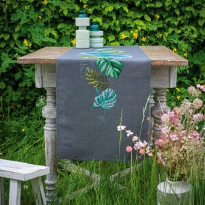 Set – Tischband bedruckt “botanische Blätter ” 38 x 138 cm