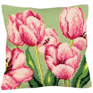 Kreuzstichkissen Tulpen pink 40 x 40 cm