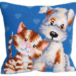 Kreuzstichkissen Hund und Katz  40 x 40 cm